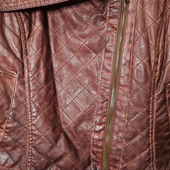GUESS Women's Red Vegan Leather moto Jacket XL - Picture 5 of 7